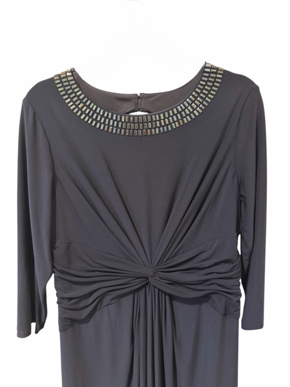 Adrianna Papell Navy Beaded Embellished Neck Gown Twist Waist Keyhole Back 14 - Picture 11 of 16